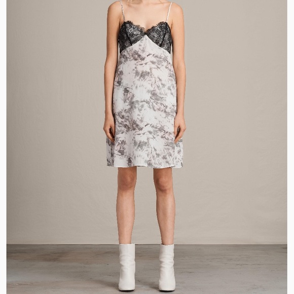 All Saints Dresses & Skirts - All Saints Silk Tye Dye Lace Slip Cami Dress Large